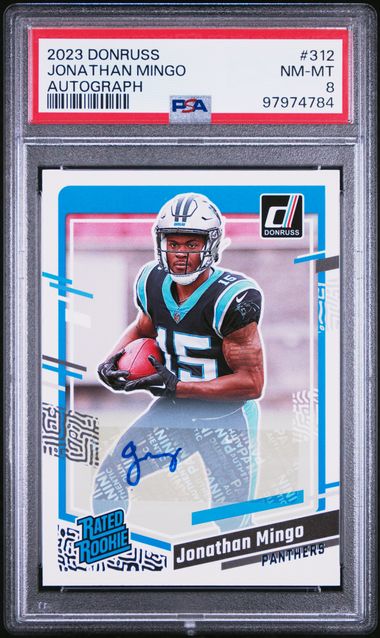 2023 PANINI DONRUSS JONATHAN MINGO   312  AUTOGRAPH PSA NM-MT 8