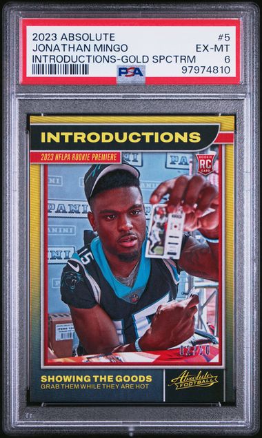 2023 PANINI ABSOLUTE INTRODUCTIONS JONATHAN MINGO 5 GOLD SPCTRM PSA 6 /10