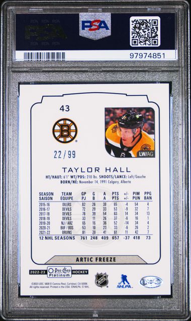 2022 O-PEE-CHEE PLATINUM TAYLOR HALL 43 ARCTIC FREEZE PSA GEM MT 10 /99