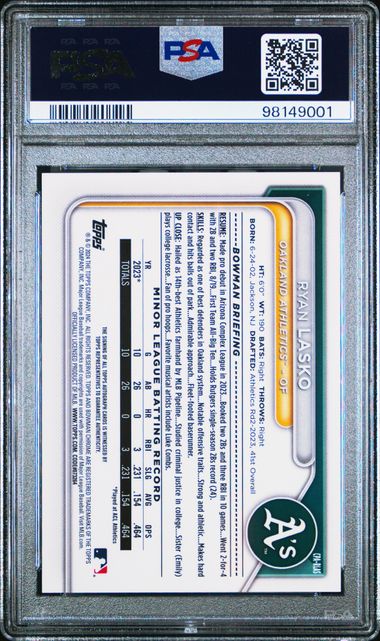 2024 BOWMAN CHROME PROSPECTS RYAN LASKO CPARLAS AUTO SPECKLE PSA GEM 10 /299