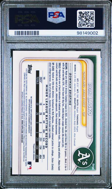 2024 BOWMAN CHROME PROSPECT AUTOGRAPHS RYAN LASKO   CPARLAS  CHR PRSPCT AU-MINI DIA REF PSA GEM MT 10  /100