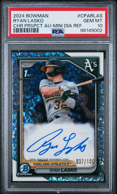 2024 BOWMAN CHROME PROSPECT AUTOGRAPHS RYAN LASKO   CPARLAS  CHR PRSPCT AU-MINI DIA REF PSA GEM MT 10  /100