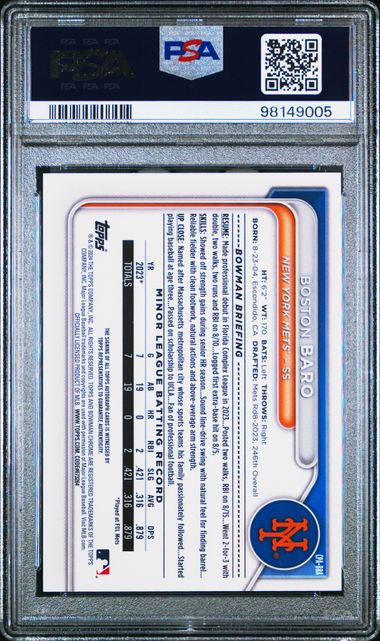 2024 BOWMAN CHROME PROSPECT AUTOGRAPHS BOSTON BARO CPA-BBA PSA 10