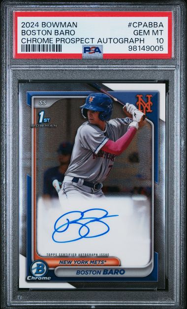 2024 BOWMAN CHROME PROSPECT AUTOGRAPHS BOSTON BARO CPA-BBA PSA 10