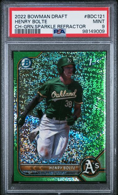 2022 BOWMAN DRAFT HENRY BOLTE   BDC121  CH-GRN.SPARKLE REFRACTOR PSA MINT 9  /99