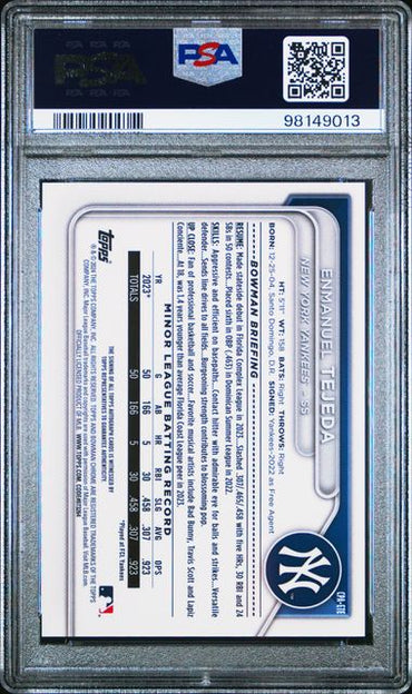 2024 BOWMAN CHROME PROSPECT AUTOGRAPHS ENMANUEL TEJEDA   CPAETE   PSA GEM MT 10