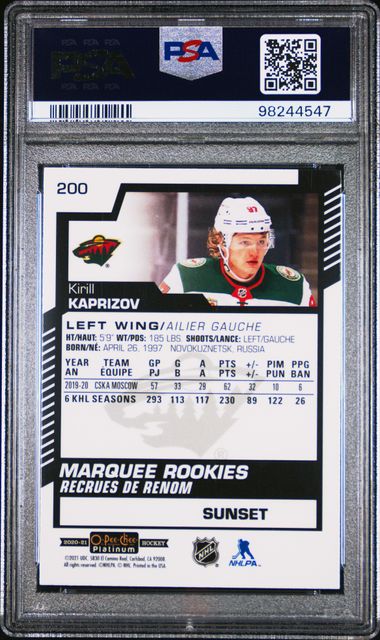 2020 O-PEE-CHEE PLATINUM KIRILL KAPRIZOV   200  SUNSET PSA MINT 9