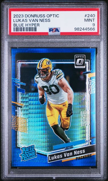2023 PANINI DONRUSS OPTIC LUKAS VAN NESS   240  BLUE HYPER PSA MINT 9