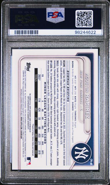 2024 BOWMAN CHROME PROSPECT AUTOGRAPHS AGUSTIN RAMIREZ   CPAAR   PSA GEM MT 10