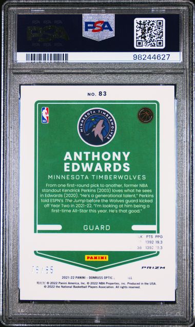 2021 PANINI DONRUSS OPTIC ANTHONY EDWARDS   83  FAST BREAK RED PSA NM 7  /85
