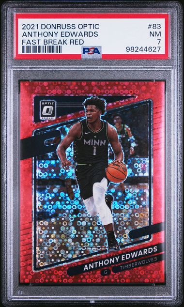 2021 PANINI DONRUSS OPTIC ANTHONY EDWARDS   83  FAST BREAK RED PSA NM 7  /85