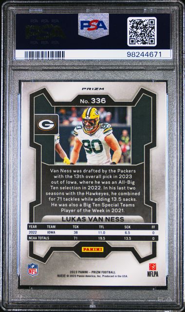 2023 PANINI PRIZM LUKAS VAN NESS   336  GREEN WAVE PSA NM 7