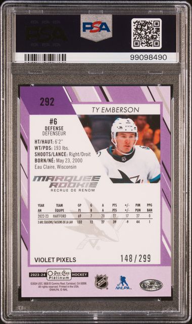 2023 O-PEE-CHEE PLATINUM TY EMBERSON   292  VIOLET PIXELS PSA GEM MT 10  /299