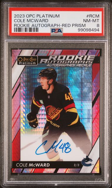 2023 O-PEE-CHEE PLATINUM ROOKIE AUTOGRAPHS COLE MCWARD   RCM  ROOKIE AUTOGRAPH-RED PRISM PSA NM-MT 8