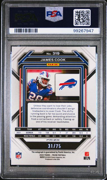 2022 PANINI PRIZM JAMES COOK   319  AUTOGRAPH-GREEN SCOPE PSA EX 5  /75