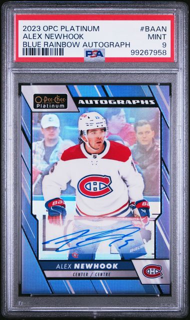 2023 O-PEE-CHEE PLATINUM BLUE RAINBOW AUTOGRAPHS ALEX NEWHOOK   BAAN   PSA MINT 9