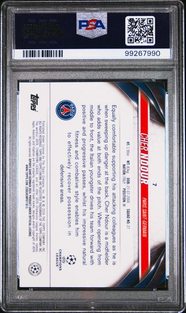 2023-24 TOPPS CHROME UEFA CLUB COMPETITIONS CHER NDOUR   7  NIGHT VISION RAY WAVE PSA MINT 9  /225