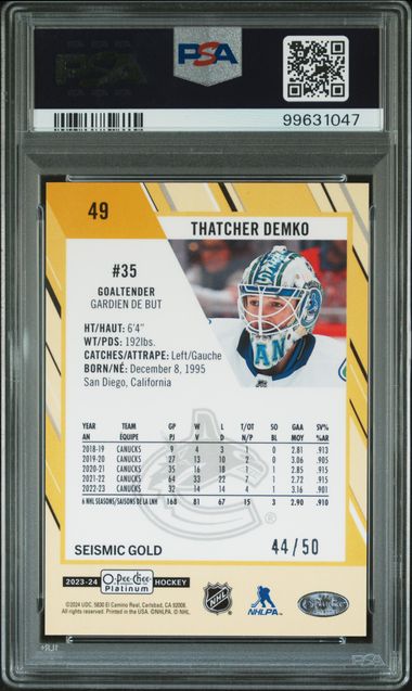 2023 O-PEE-CHEE PLATINUM THATCHER DEMKO   49  SEISMIC GOLD PSA MINT 9  /50