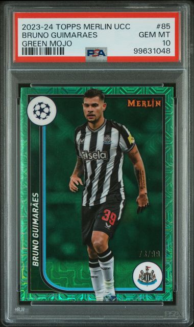 2023-24 TOPPS MERLIN UEFA CLUB COMPETITIONS BRUNO GUIMARAES   85  GREEN MOJO PSA GEM MT 10  /99