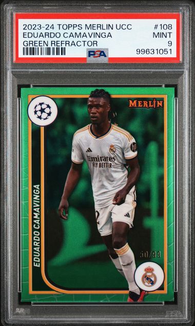 2023-24 TOPPS UEFA CLUB COMPETITIONS EDUARDO CAMAVINGA 108 GREEN REF. PSA 9 /99