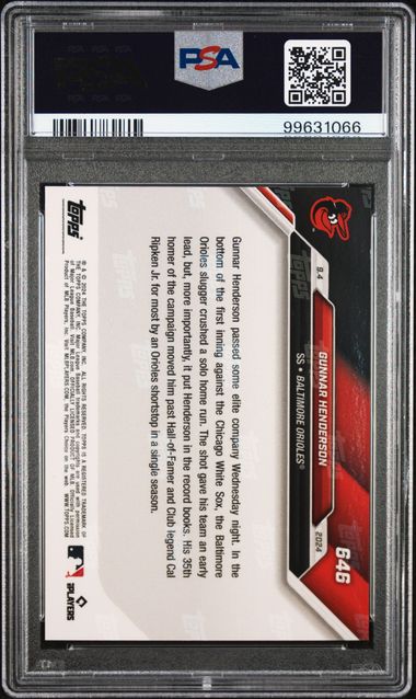 2024 TOPPS NOW GUNNAR HENDERSON   646  BLUE PSA MINT 9  /49