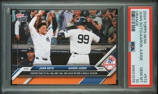 2024 TOPPS NOW JUAN SOTO/AARON JUDGE   572  ORANGE PSA GEM MT 10  /5