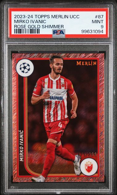 2023-24 TOPPS MERLIN UEFA C.C. MIRKO IVANIC 87 ROSE GOLD SHIMMER PSA 9 /299