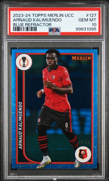 2023-24 TOPPS MERLIN UEFA C.C. ARNAUD KALIMUENDO 127 BLUE REFRACTOR PSA 10 /75