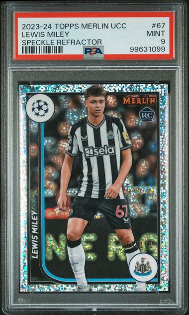 2023-24 TOPPS MERLIN UEFA CLUB COMPETITIONS LEWIS MILEY   67  SPECKLE REFRACTOR PSA MINT 9  /150