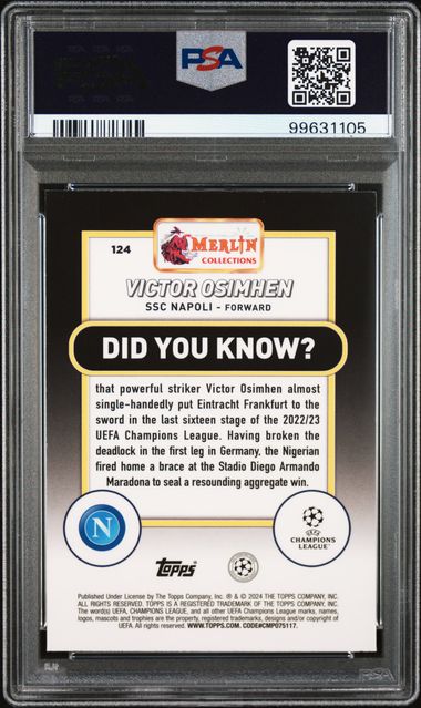 2023-24 TOPPS UEFA CLUB COMPETITIONS VICTOR OSIMHEN 124 PINK MOJO PSA 10 /275