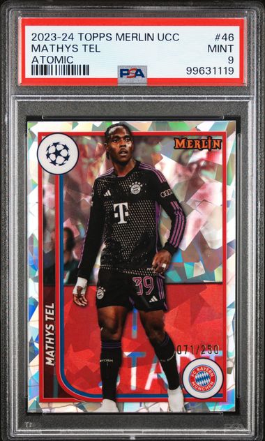 2023-24 TOPPS MERLIN UEFA CLUB COMPETITIONS MATHYS TEL   46  ATOMIC PSA MINT 9  /250