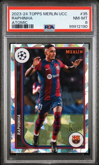 2023-24 TOPPS MERLIN UEFA CLUB COMPETITIONS RAPHINHA   35  ATOMIC PSA NM-MT 8  /250