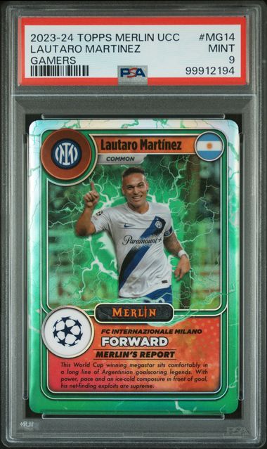 23-24 TOPPS UEFA CLUB COMPETITIONS MERLIN'S GAMERS LAUTARO MARTINEZ MG14 PSA 9