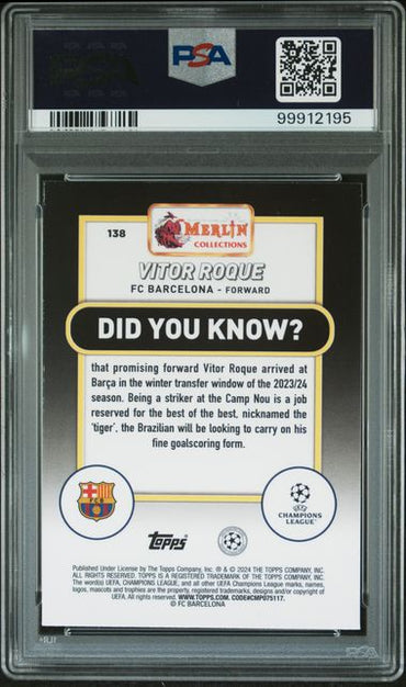 2023-24 TOPPS MERLIN UEFA CLUB COMPETITIONS VITOR ROQUE   138  ATOMIC PSA MINT 9  /250