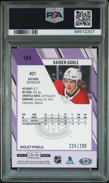 2023 O-PEE-CHEE PLATINUM KAIDEN GUHLE   104  VIOLET PIXELS PSA MINT 9  /299