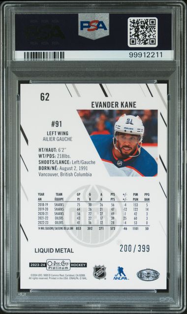 2023 O-PEE-CHEE PLATINUM EVANDER KANE   62  LIQUID METAL PSA GEM MT 10  /399
