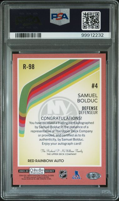 2023 O-PEE-CHEE PLATINUM RETRO SAMUEL BOLDUC R98  RETRO-RED RAINBOW AUTO PSA 9