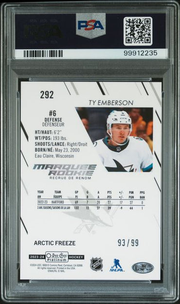 2023 O-PEE-CHEE PLATINUM TY EMBERSON   292  ARCTIC FREEZE PSA GEM MT 10  /99