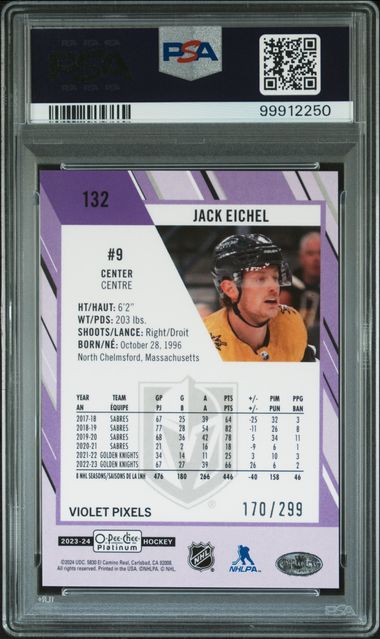 2023 O-PEE-CHEE PLATINUM JACK EICHEL   132  VIOLET PIXELS PSA MINT 9  /299