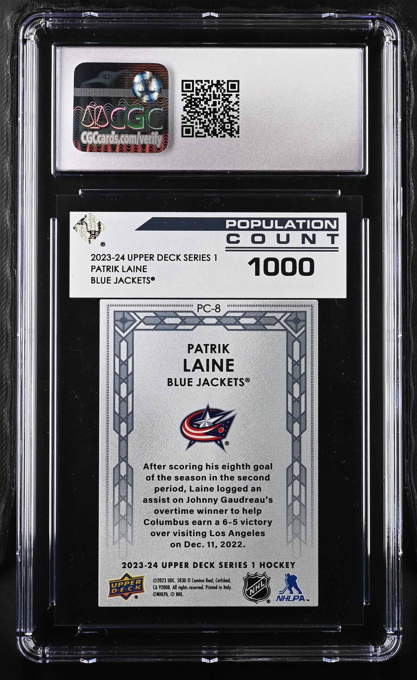 PATRIK LAINE 2023-24 Upper Deck Series 1 PC-8 CGC Mint 9.5 /1000