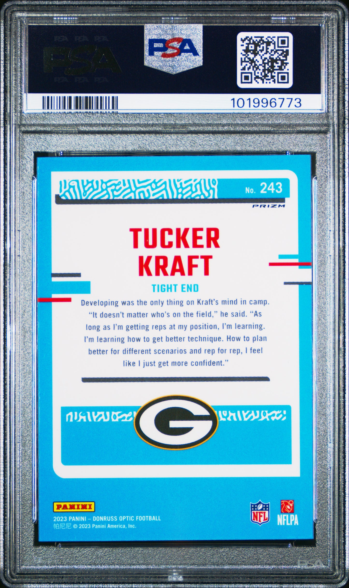2023 PANINI DONRUSS OPTIC TUCKER KRAFT   243  BLUE HYPER PSA MINT 9