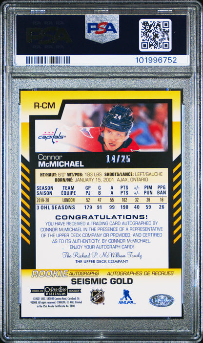 2020 O-PEE-CHEE PLATINUM ROOKIE AUTOS CONNOR McMICHAEL RCM SEISMIC GOLD PSA 9