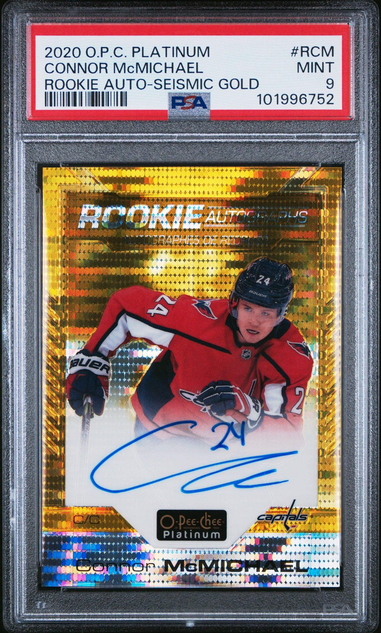 2020 O-PEE-CHEE PLATINUM ROOKIE AUTOS CONNOR McMICHAEL RCM SEISMIC GOLD PSA 9