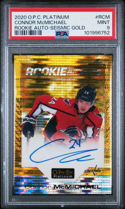 2020 O-PEE-CHEE PLATINUM ROOKIE AUTOS CONNOR McMICHAEL RCM SEISMIC GOLD PSA 9